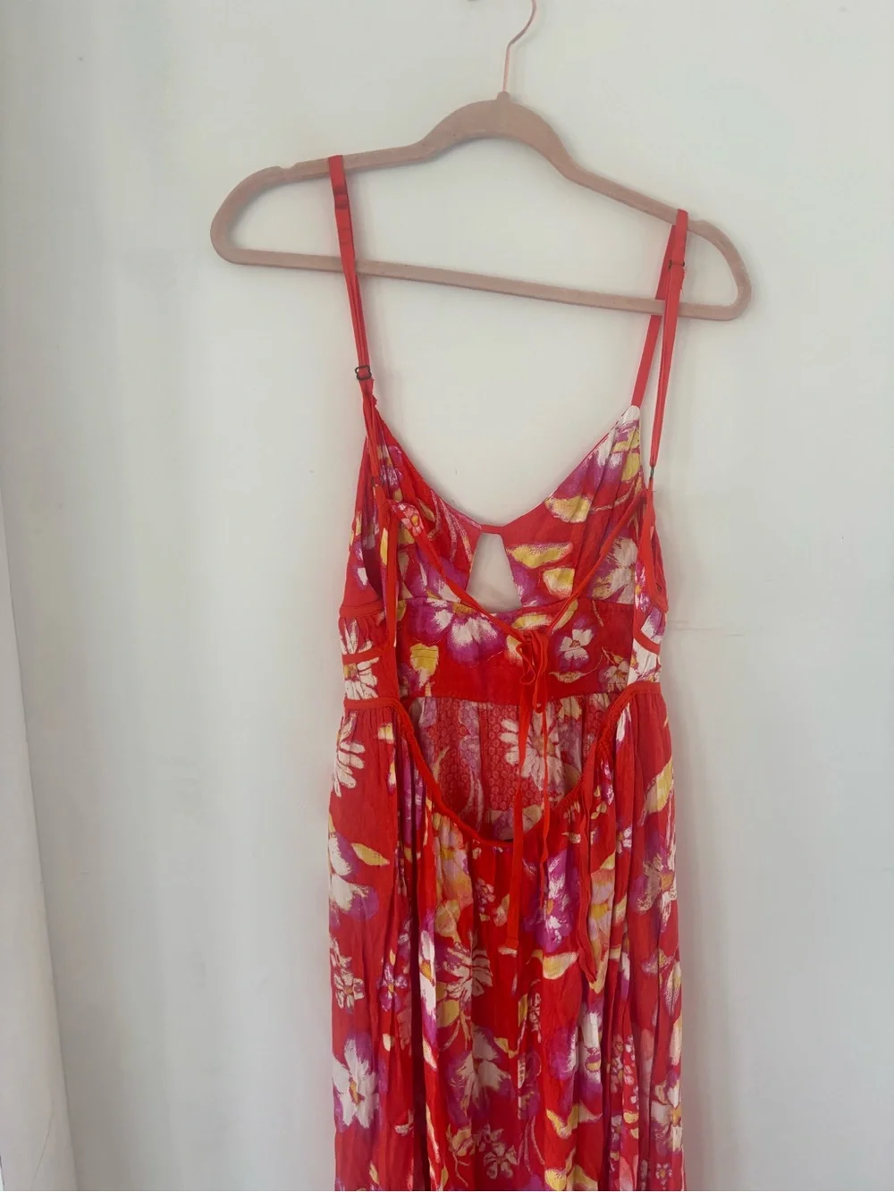 Free People M Wisteria  Orange Floral Maxi Dress with Spaghetti Straps